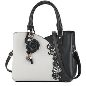 Handbag Embroidery Top Handle Satchel Shoulder Bag Tote Purse Black Beige